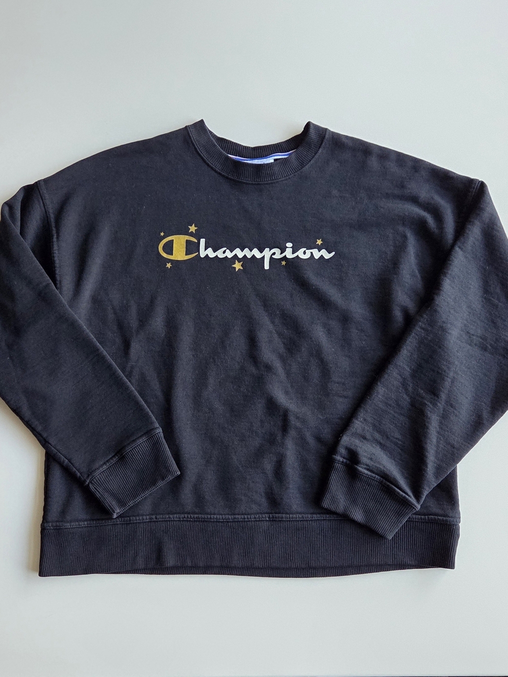 Champion Black Crewneck Sweatshirt with Gold and White Logo